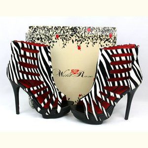 Wild Rose Zebra Stripe Platform Boots Heels